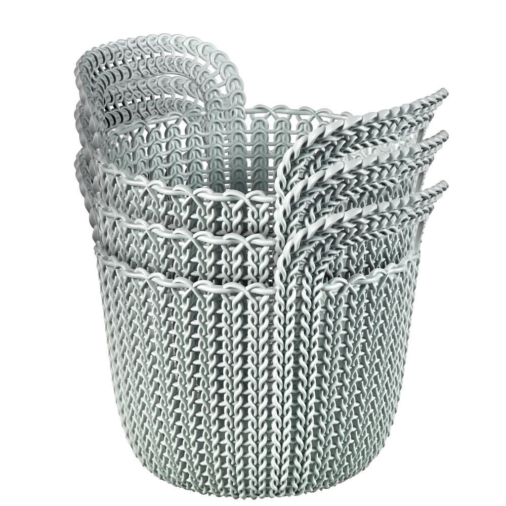 Curver 3 0 Qt Knit Round X Small Storage Basket Set In Misty Blue 3 Piece 231981 The Home Depot