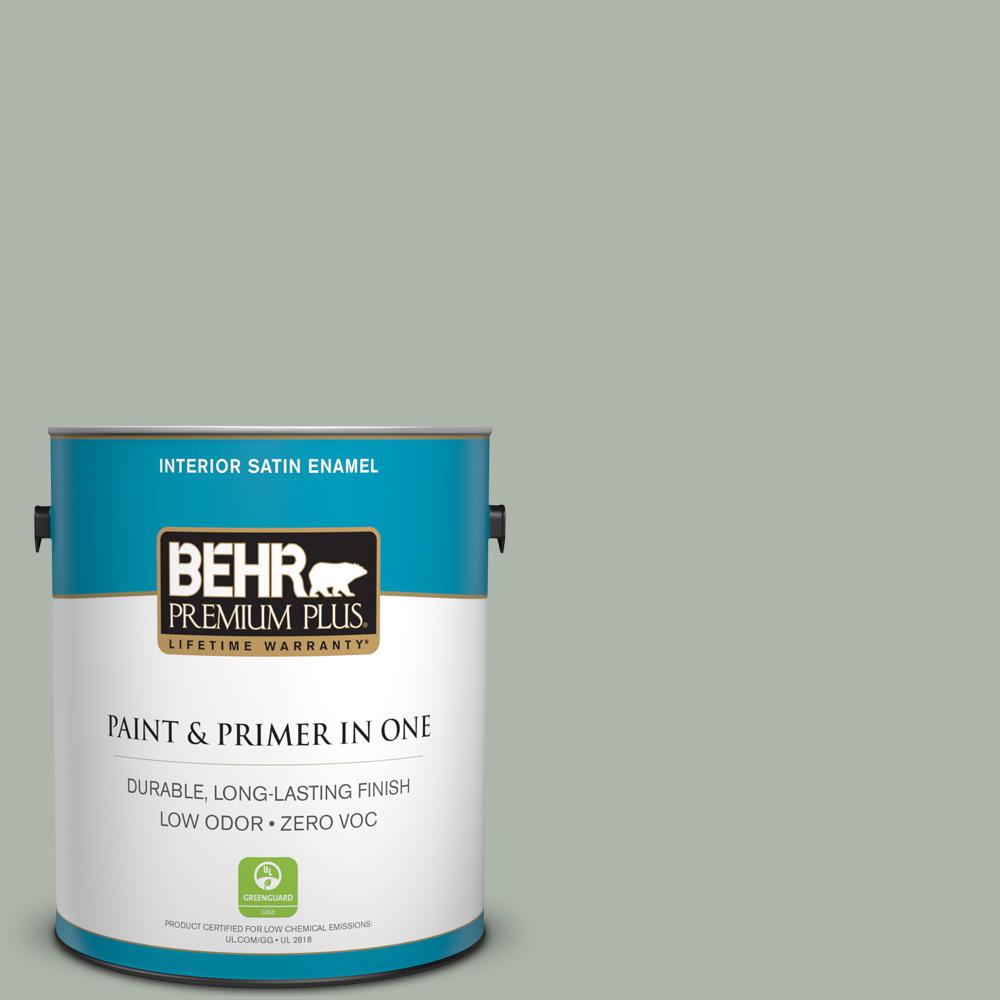 BEHR Premium Plus 1-gal. #ICC-56 Green Tea Zero VOC Satin Enamel