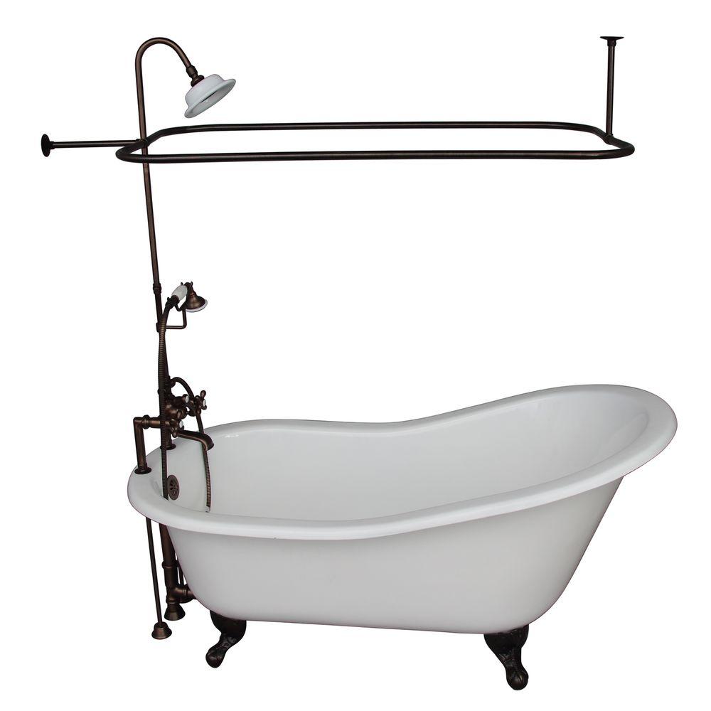Barclay Products 5 ft. Cast Iron Ball and Claw Feet Slipper Tub in White with Oil Rubbed Bronze