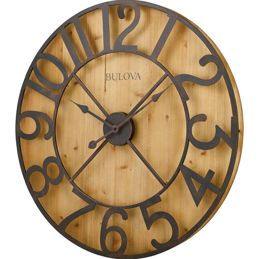 Bulova Wall Clocks The Home Depot W Round Gallery Wall Clock In Knotty Pine