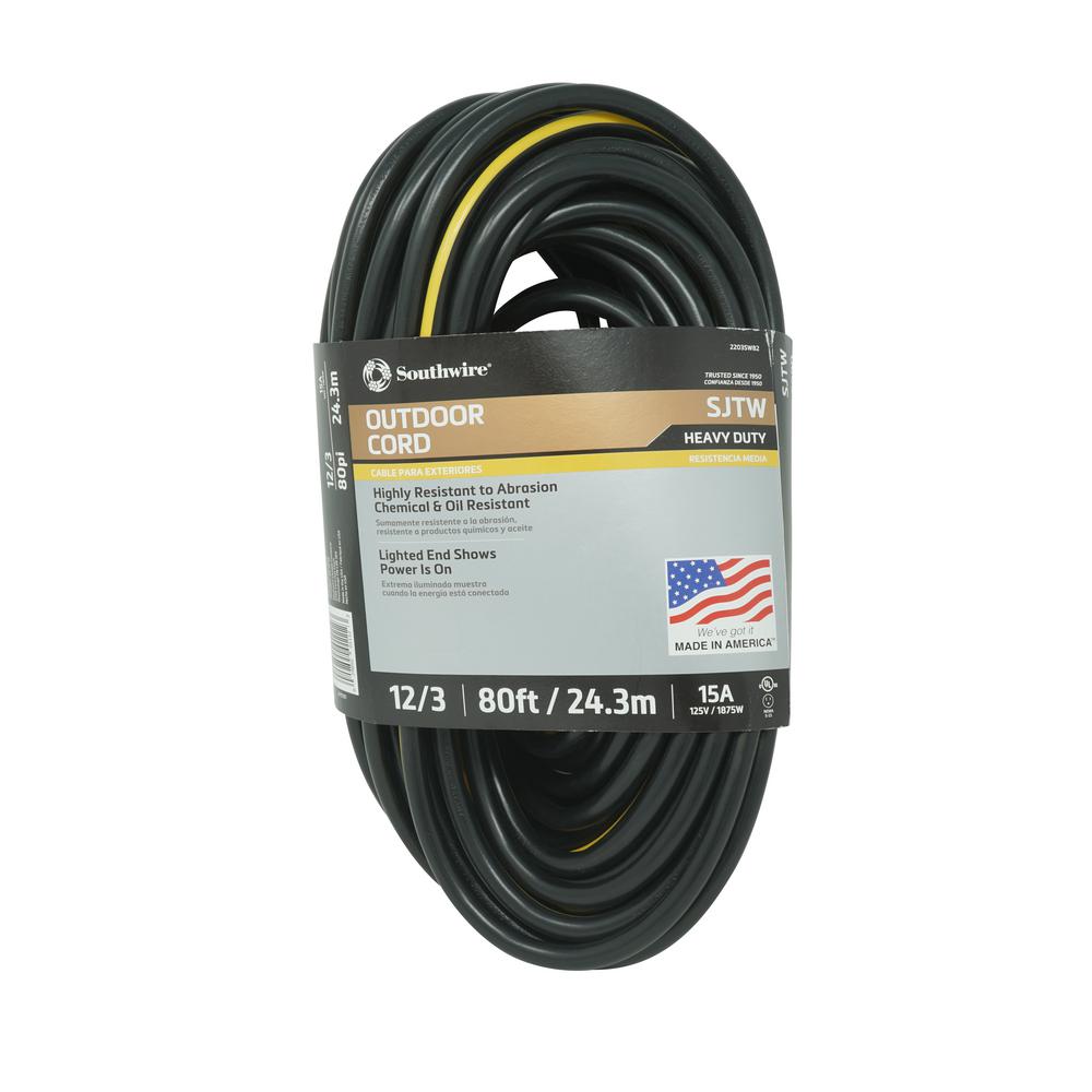 Southwire 80 ft. 12/3 SJTW Outdoor Heavy-Duty Extension ...