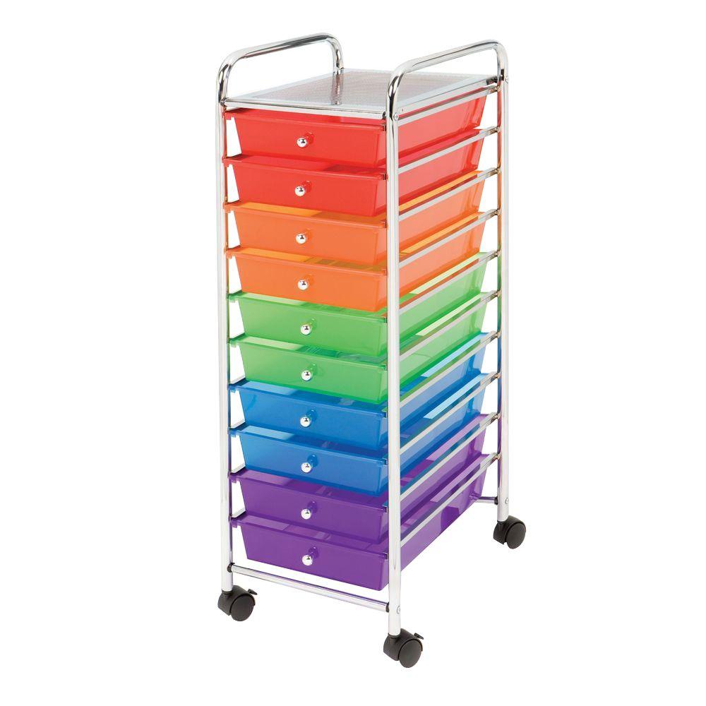 Seville Classics Translucent Multi Color 10 Drawer Organizer Cart