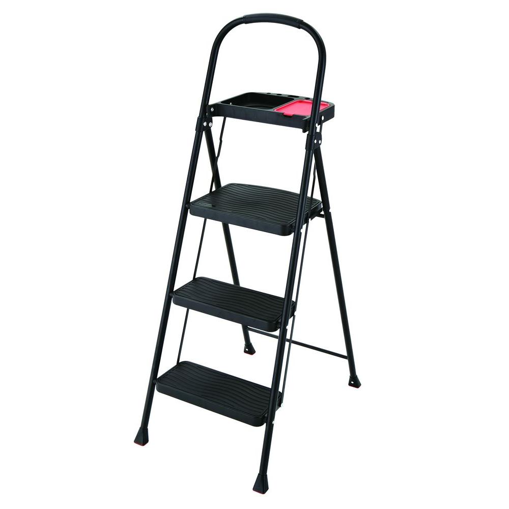 Household Utility Kitchen Ladder Step Stools Ladders The Home 3 Step Steel Stool With Project Tray 225 Lb Load Capacity Type Ii