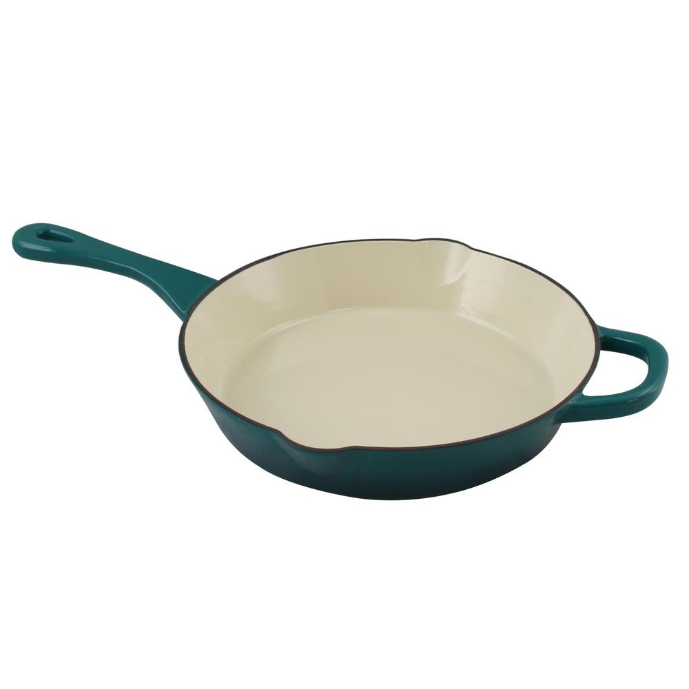 Crock Pot Artisan 10 In Cast Iron Nonstick Skillet In Teal Ombre With Helper Handle 985100789m The Home Depot