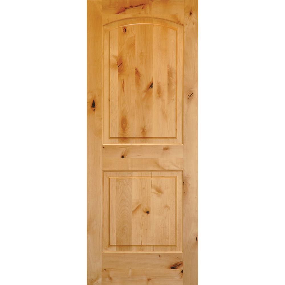 Krosswood Doors 28 In X 96 In Rustic Knotty Alder 2 Panel Top Rail Arch Solid Wood Right Hand Single Prehung Interior Door