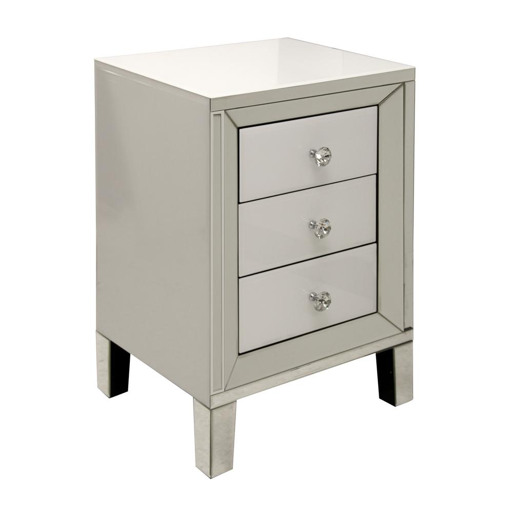 Stylecraft White 3 Drawer With Diamond Crystal Pulls Cabinet