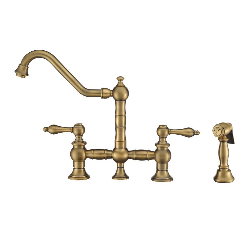 Antique Brass Bridge Faucets Kitchen Faucets The Home Depot