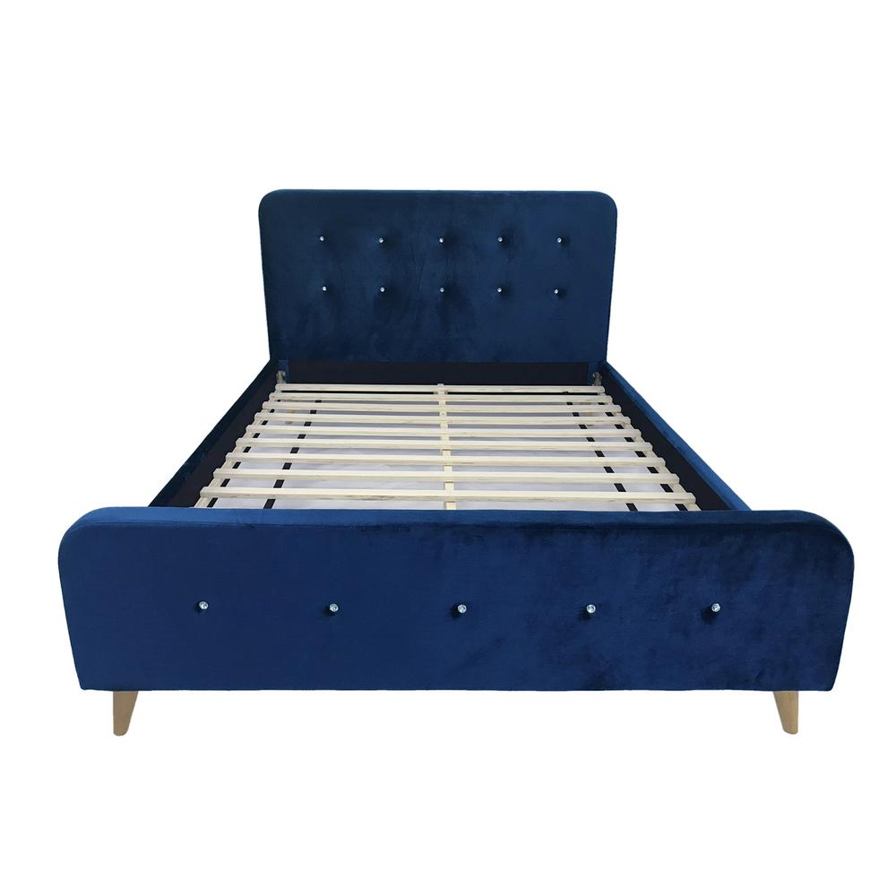 Noble House Priya Mid Century Modern Queen Size Navy Blue Velvet And Priya Mid Century Modern Queen Size Navy Blue Velvet And Wood Bed Frame
