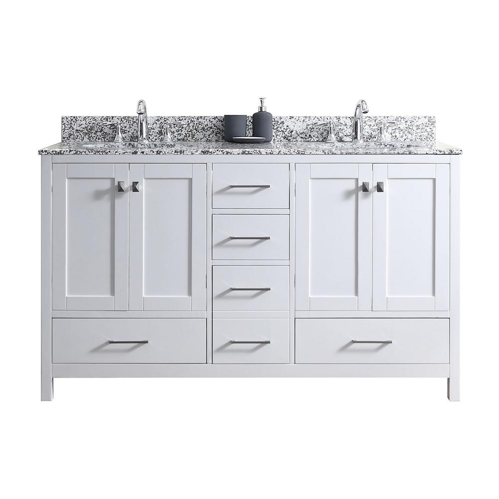 Virtu USA Caroline Madison 60 in. W Bath Vanity in White with Granite