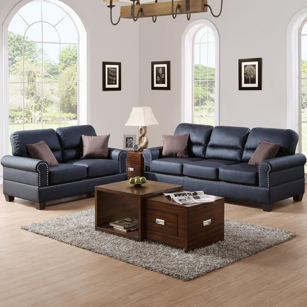 Venetian Worldwide Sibillini 2 Piece Black Sofa Set Bonded