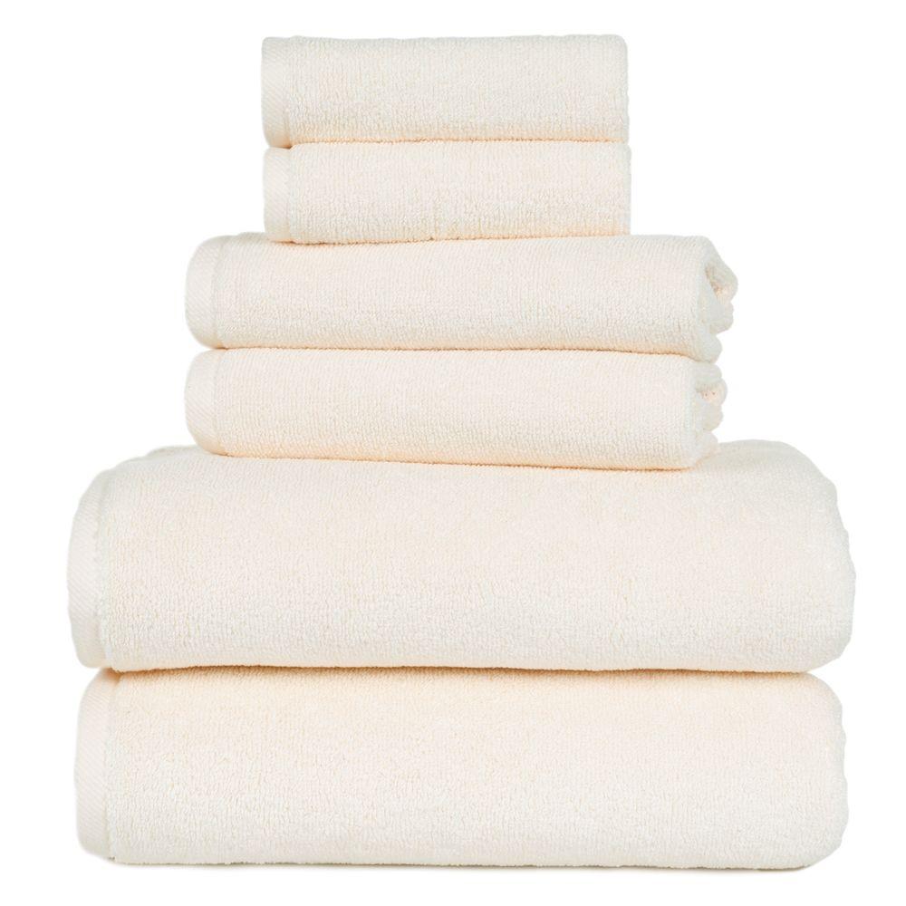 Lavish Home 100 Egyptian Cotton Zero Twist Towel Set in Ivory (6Piece