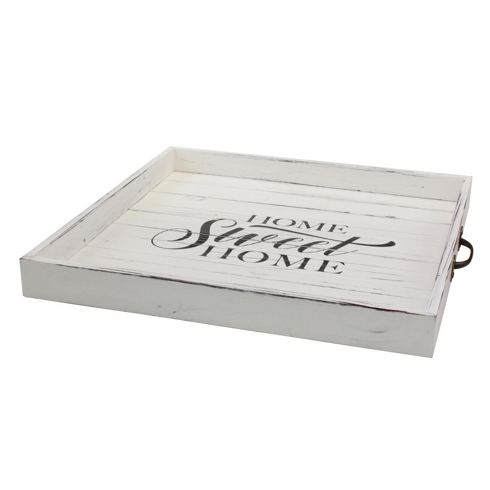 Stonebriar Collection White Wooden Decorative Tray Sb 6218a The