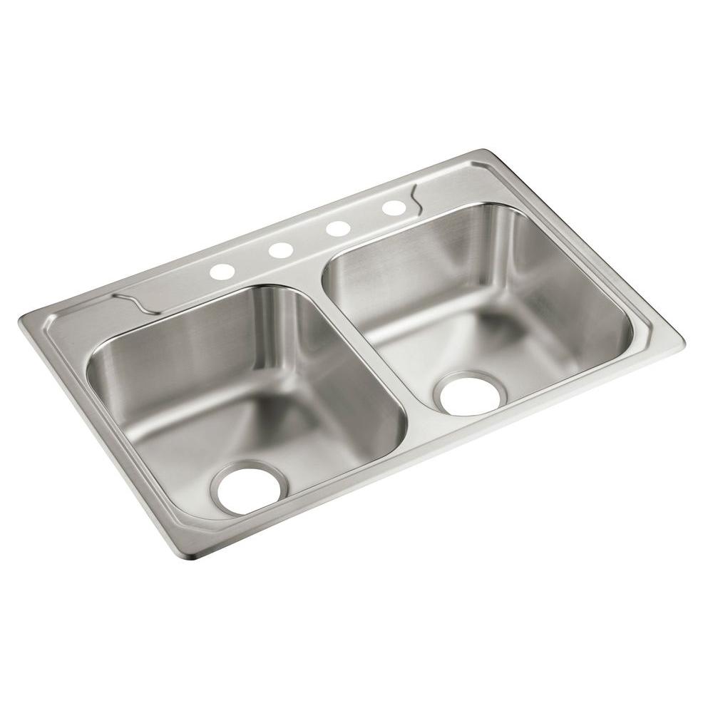Sterling Middleton Drop In Stainless Steel 33 In 4 Hole Double Bowl Kitchen Sink