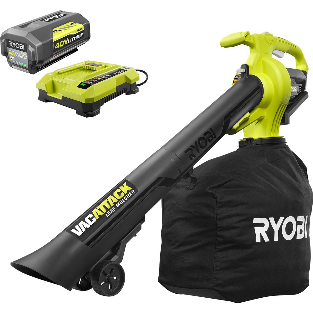 Battery Leaf Ers Outdoor Equipment The Home Depot 40 Volt Lithium Ion Cordless Leaf Vacuum Mulcher 4 0 Ah Battery And