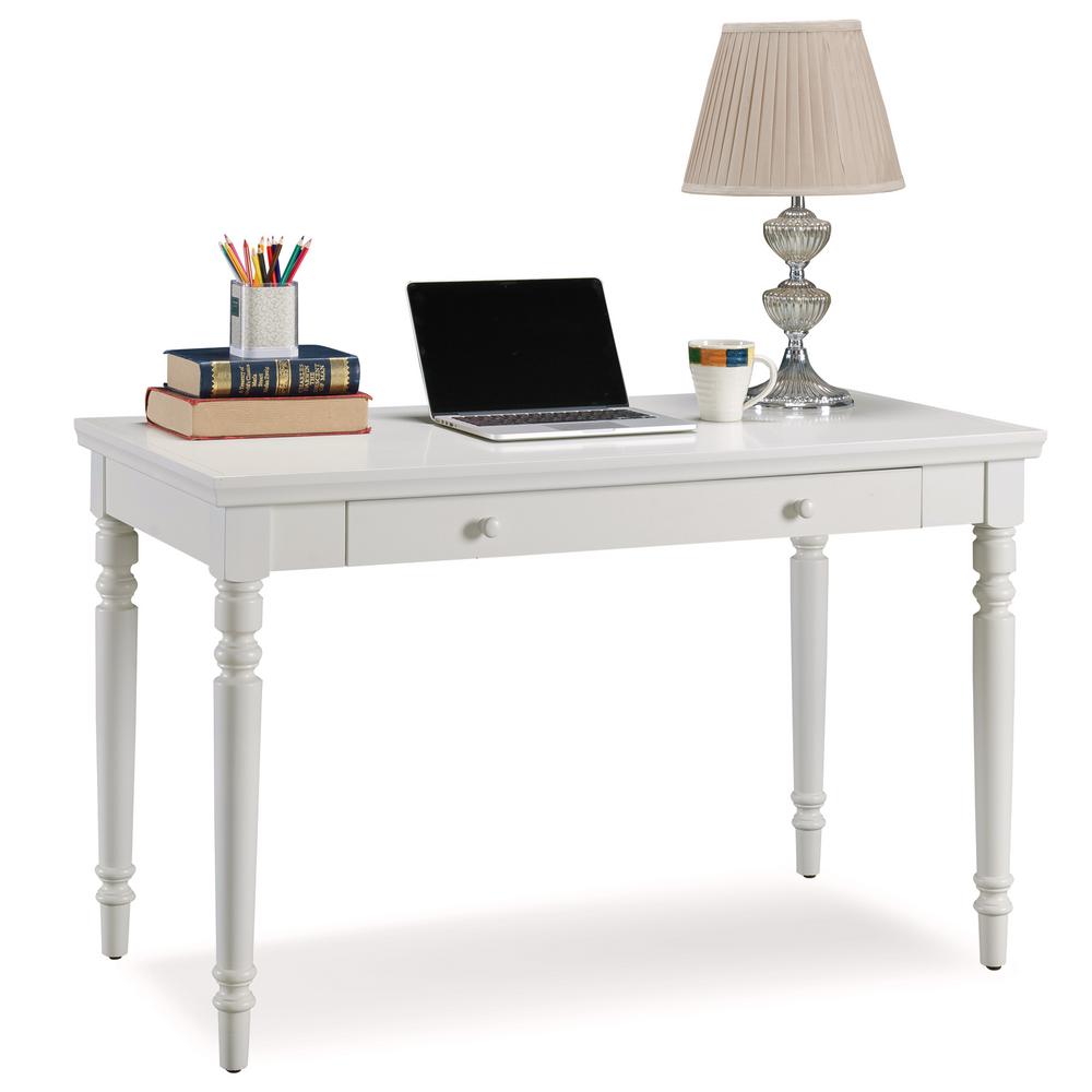 Leick Home Cottage White Turned Leg Laptop Desk With Center Drawer