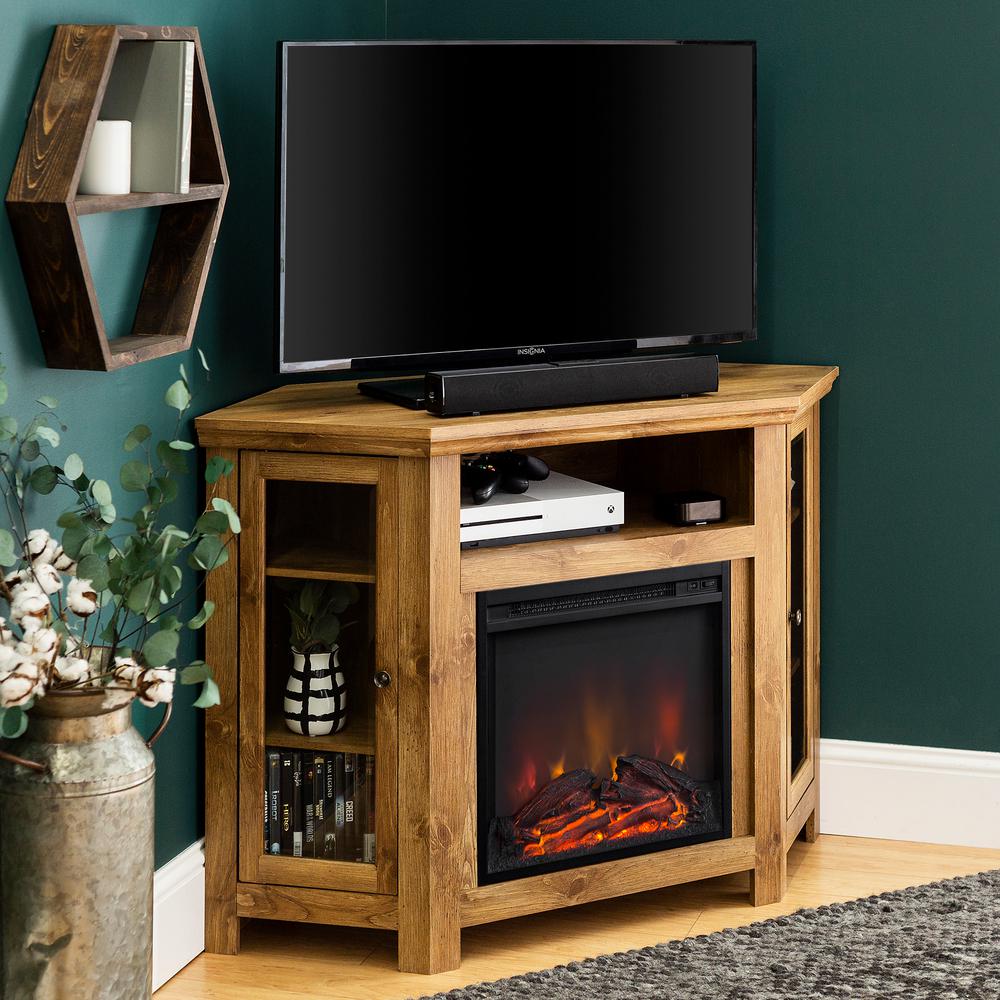 Walker Edison Furniture Company Barnwood Fire Place Entertainment Center
