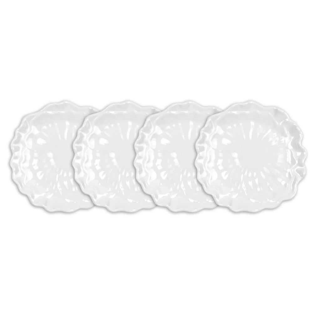 Q Squared Peony 4-Piece 5.5 in. White Melamine Appetizer Plate Set