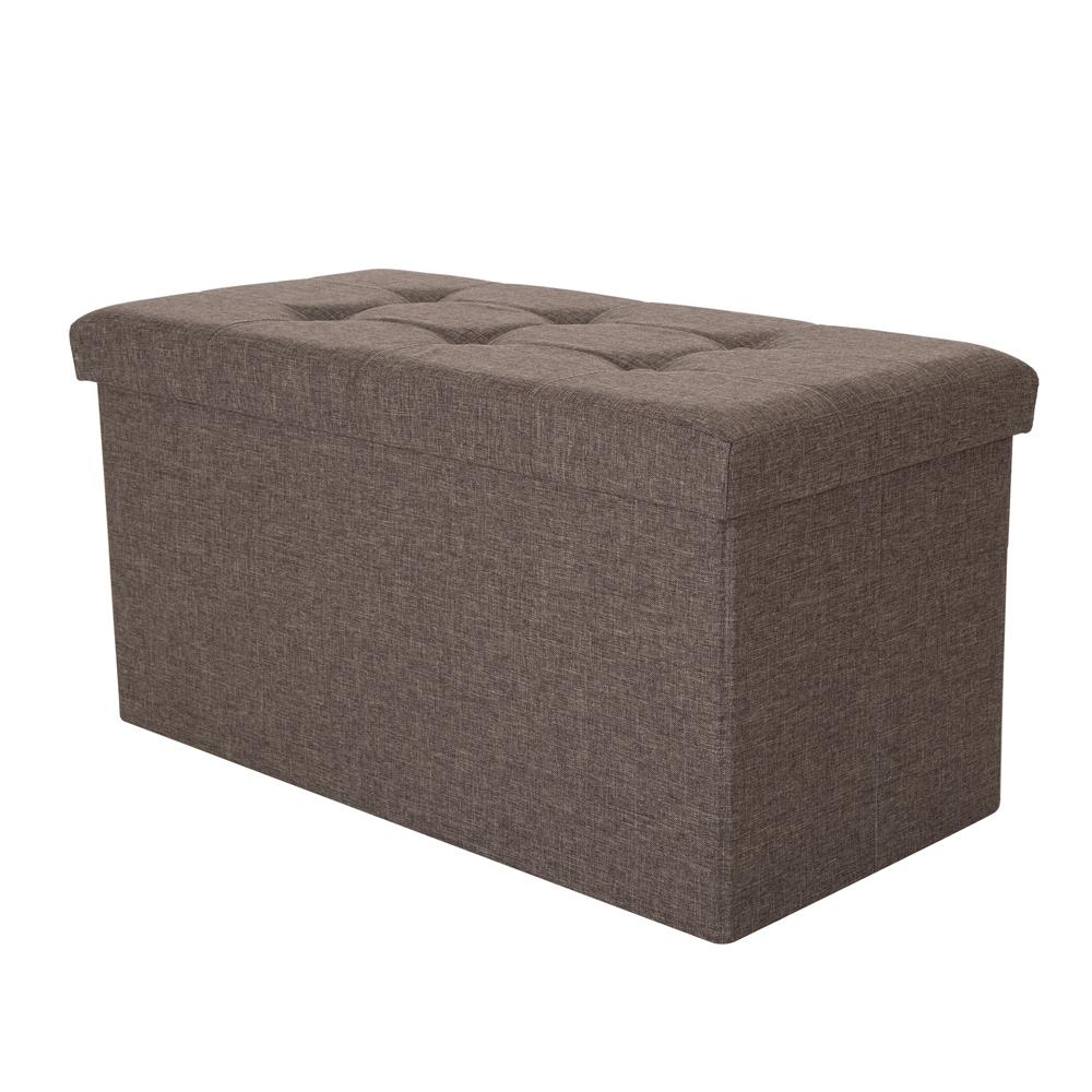 Glitzhome 15 In H Gray Cuboid Linen Foldable Storage Ottoman