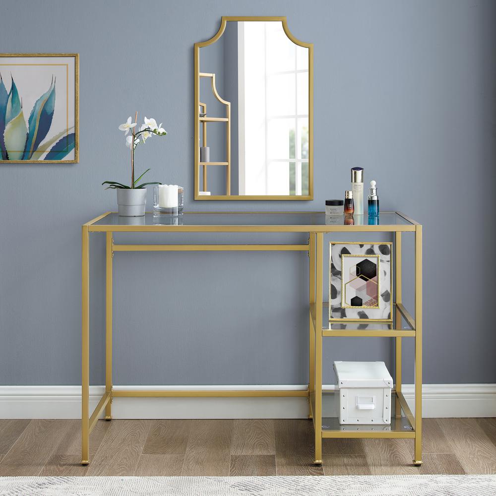 Crosley Furniture 42 In Rectangular Gold Clear Writing Desk With Open Storage Cf6203 Gl The Home Depot Crosley Furniture 42 In Rectangular