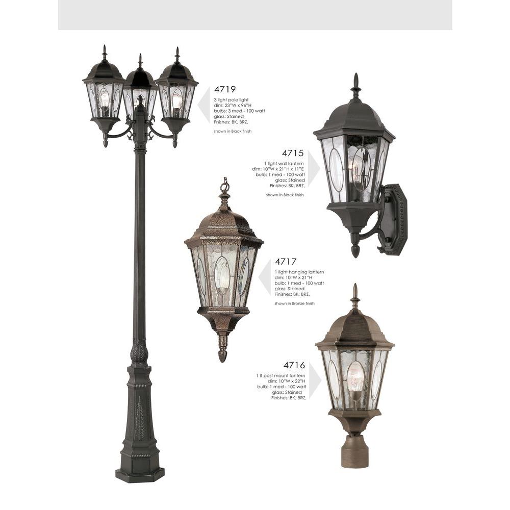 Bel Air Lighting Cameo 3 Light Outdoor Black Lamp Post With Water Gl Bel Air Lighting Cameo 3 Light Outdoor Black Lamp Post With Water Gl