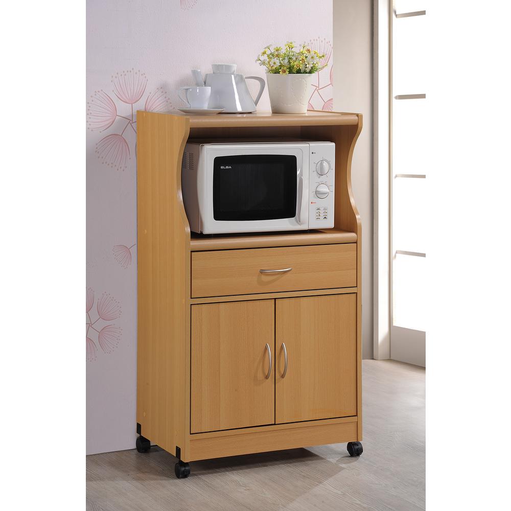 Hodedah 1 Drawer Beech Microwave Cart Hik77 Beech The Home Depot