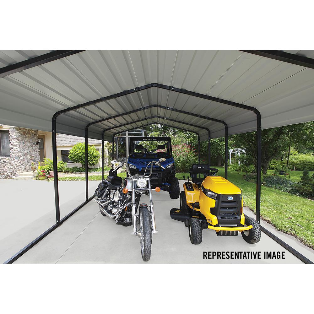 Arrow 12 Ft W X 29 Ft D Charcoal Galvanized Steel Carport Car Canopy And Shelter Cphc122907 The Home Depot