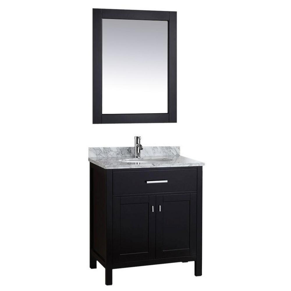 Design Element London 30 in. W x 22 in. D Single Vanity in Espresso with Marble Vanity Top and