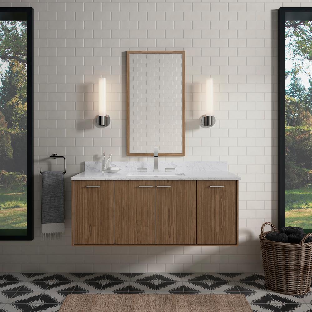 Kohler Jute 48 In W Wall Hung Vanity In Walnut Flex With Marble Vanity Top In Carrara With White Basin 99544sd1wmst The Home Depot