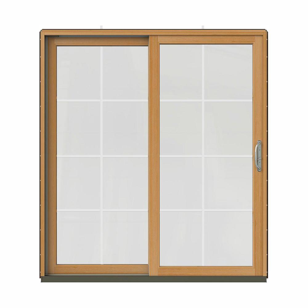 JELDWEN 72 in. x 80 in. W2500 Contemporary Brown Clad Wood LeftHand 8 Lite Sliding Patio Door