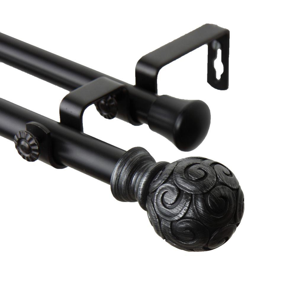 Rod Desyne 48 in. - 84 in. Telescoping Double Curtain Rod Kit in Black ...