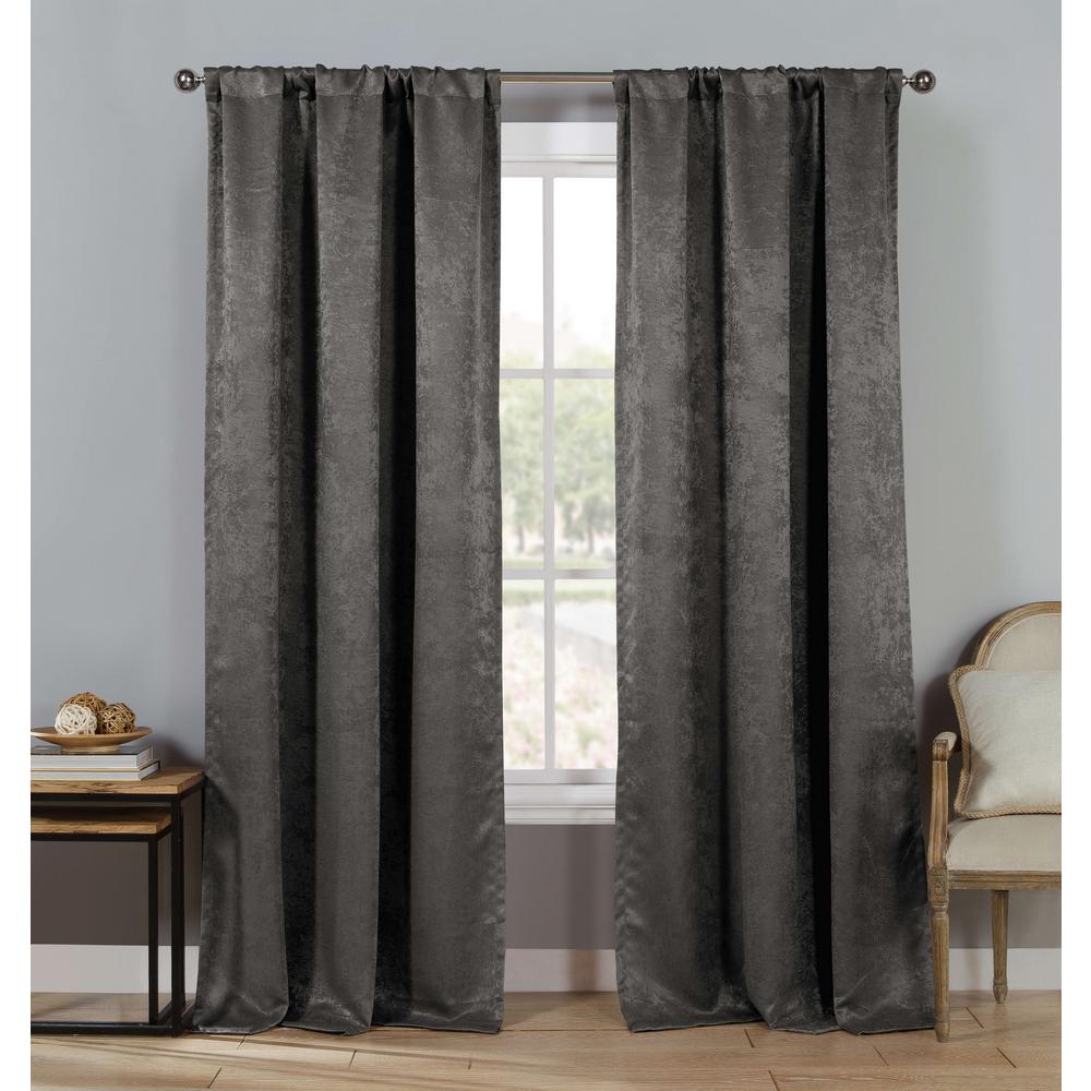 Solid Gray Polyester Blackout Grommet Window Curtain 60 in. W x 84 in