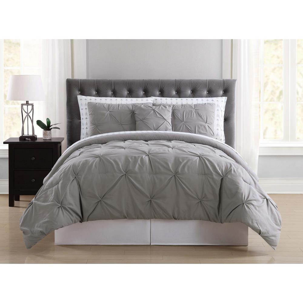 Truly Soft Arrow Pleated 6 Piece Grey Twin Xl Bed In A Bag Set