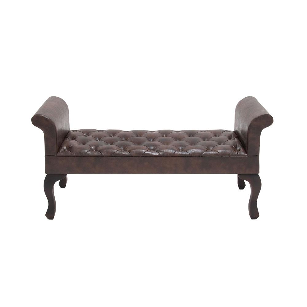 Litton Lane Tufted Brown Faux Leather Upholstered Bench Seat with