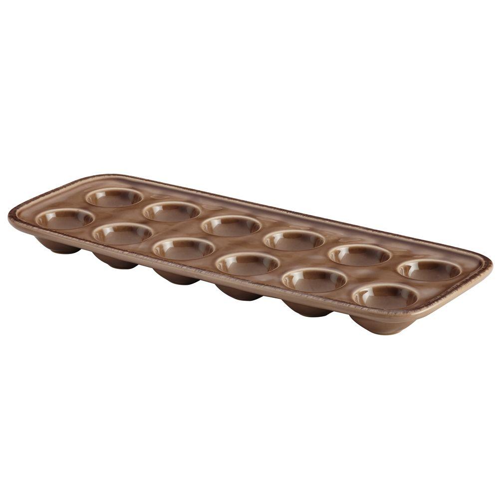 Rachael Ray Cucina Dinnerware 14-1/4 in. x 5-1/2 in. Stoneware Egg Tray in Mushroom Brown