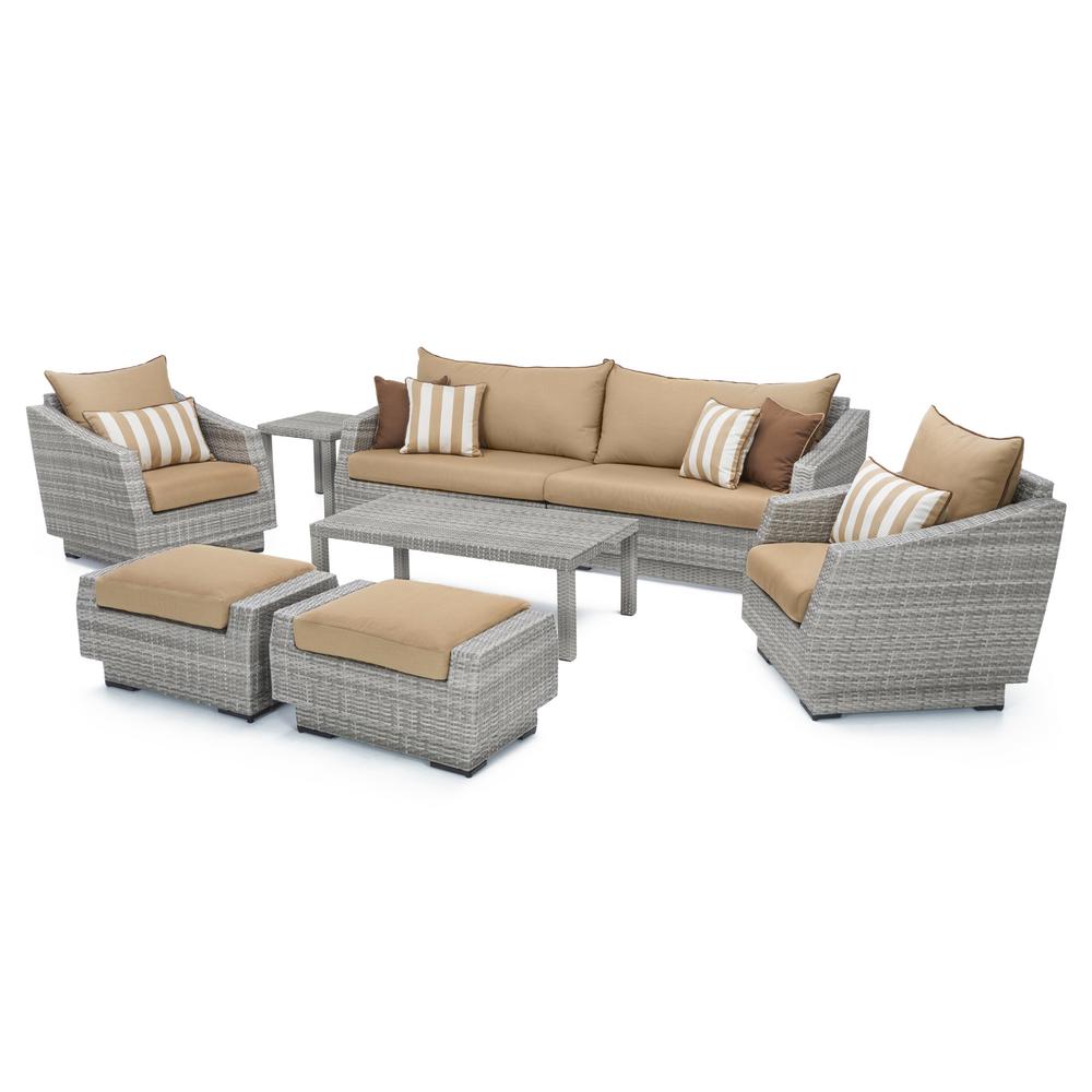 Rst Brands Cannes 8 Piece All Weather Wicker Patio Sofa And Club Chair Conversation Set With Maxim Beige Cushions Rst Brands Cannes 8 Piece All Weather Wicker Patio Sofa And Club Chair Conversation Set With Maxim Beige Cushions