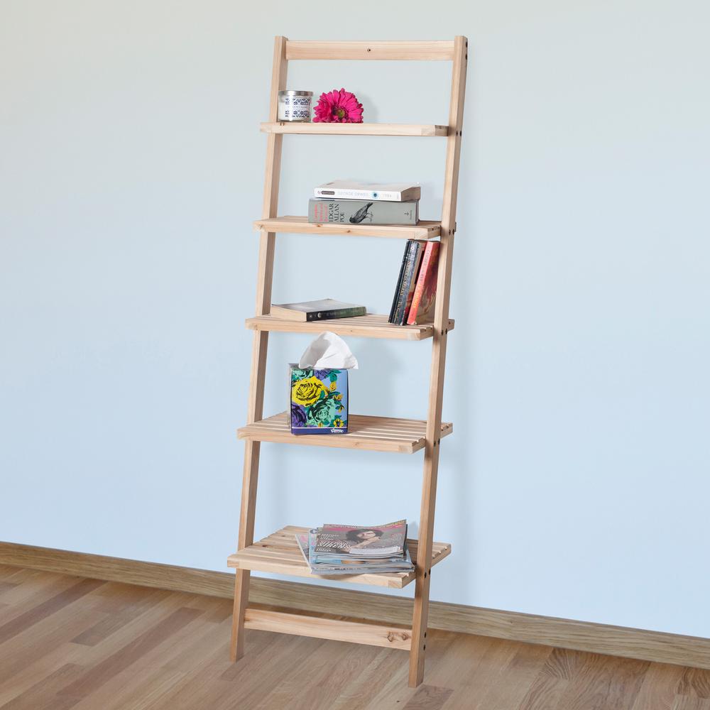 Lavish Home 51 32 In Natural Wood 5 Shelf Ladder Bookcase With