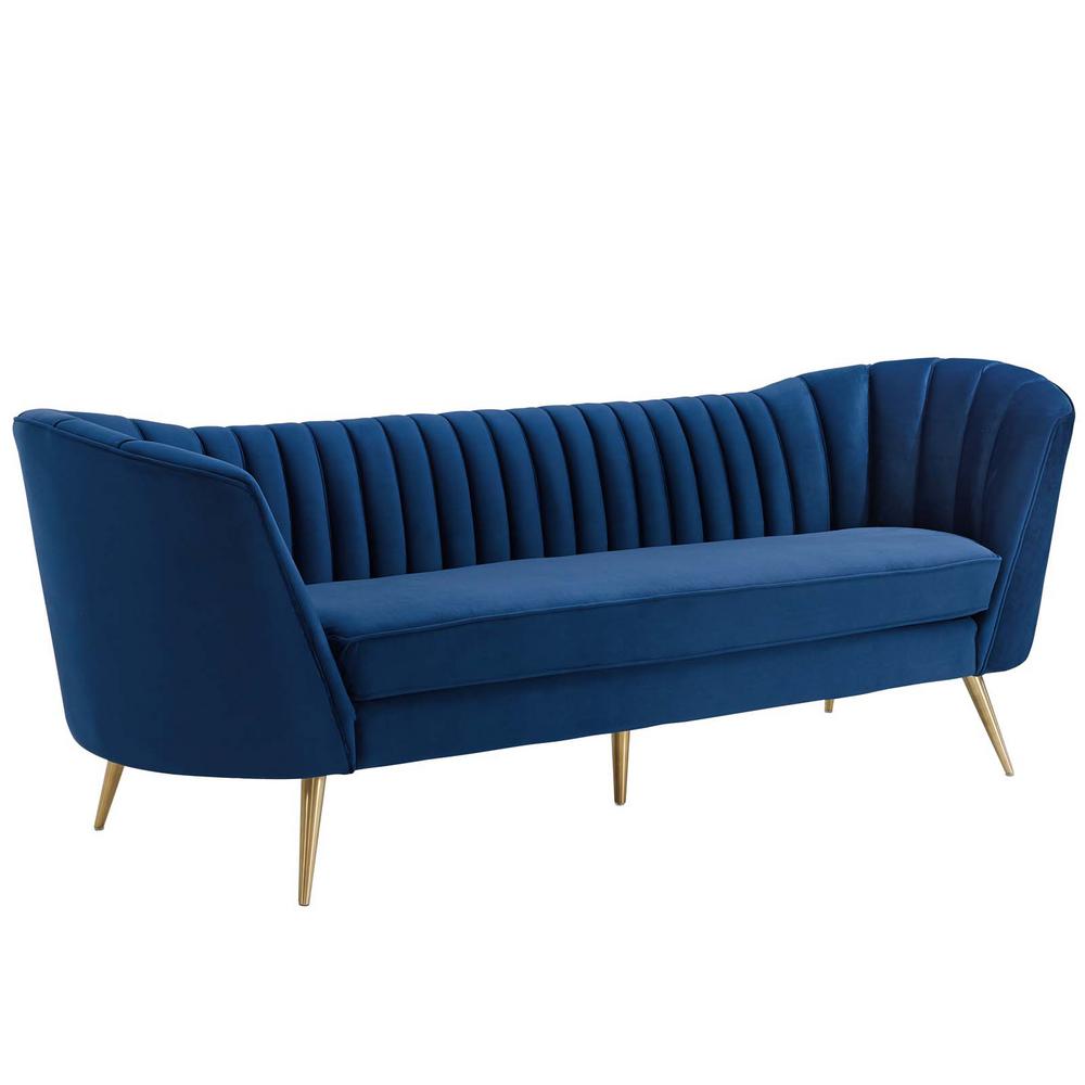 Modway Opportunity 88 5 In Navy Channel Tufted Velvet 4 Seater Curved Tuxedo Sofa Eei 3453 Nav The Home Depot