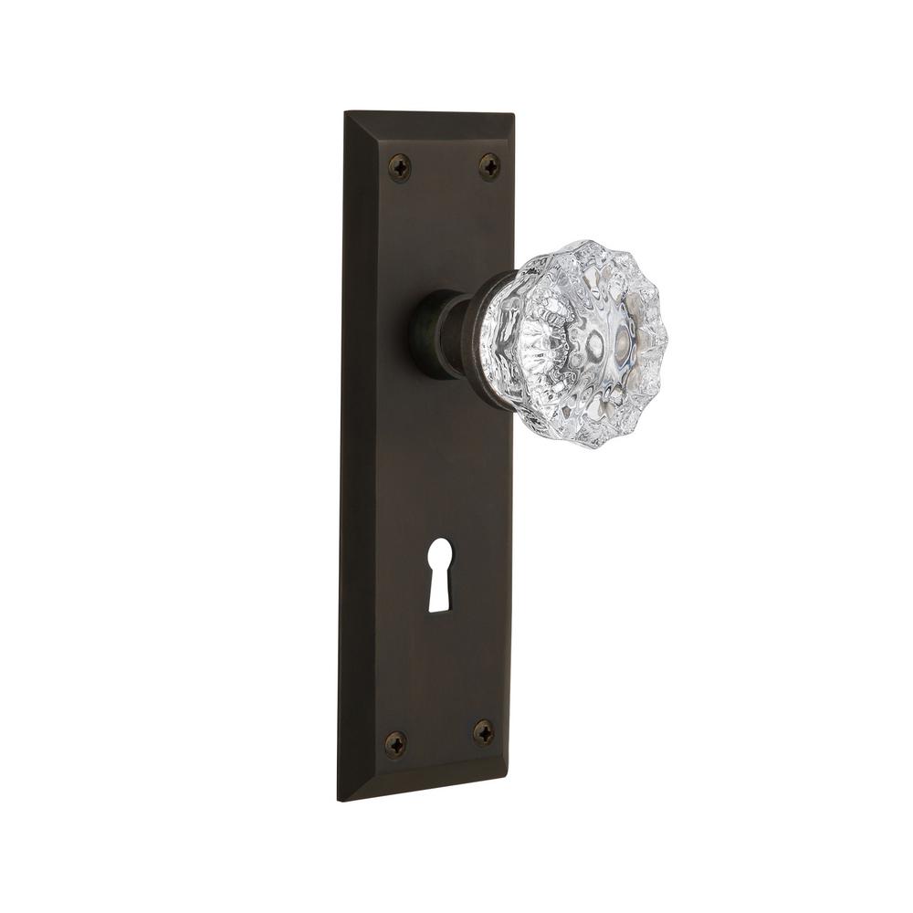 Crystal /& Oil Rubbed Bronze Door Knob Set Interior Passage Complete Install Kit