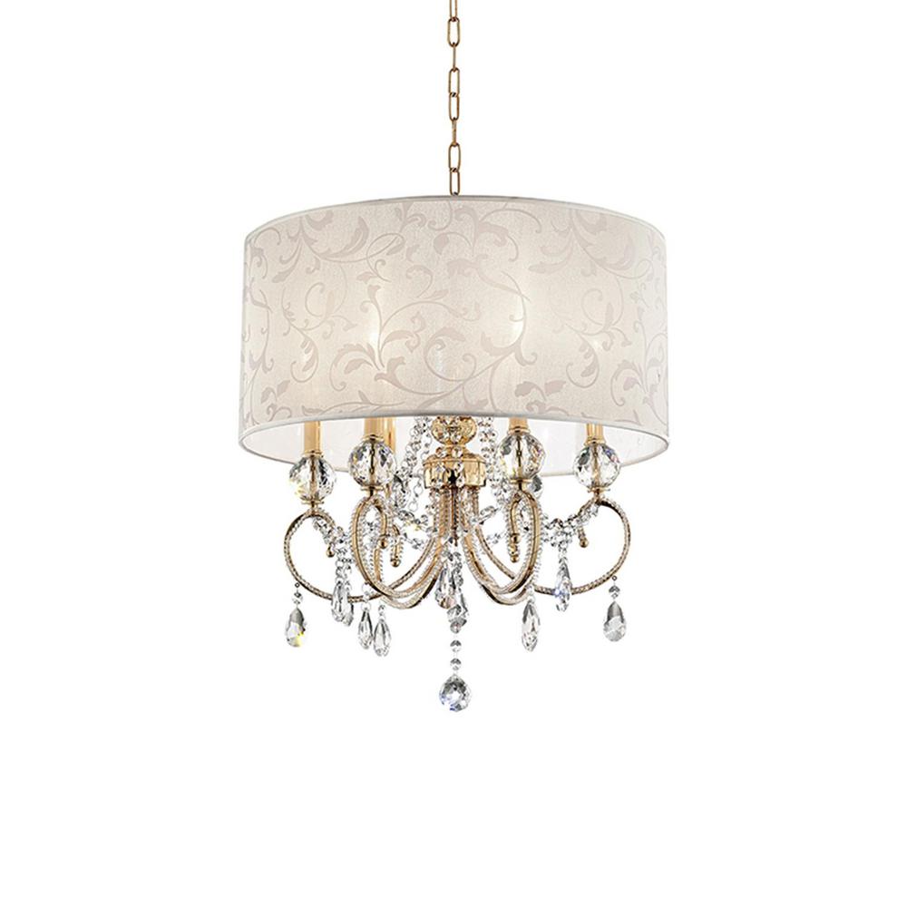 Ore International Aurora 24 5 In 6 Light Crystal And Gold 6 Light Crystal And Gold Chandelier With Barocco Print