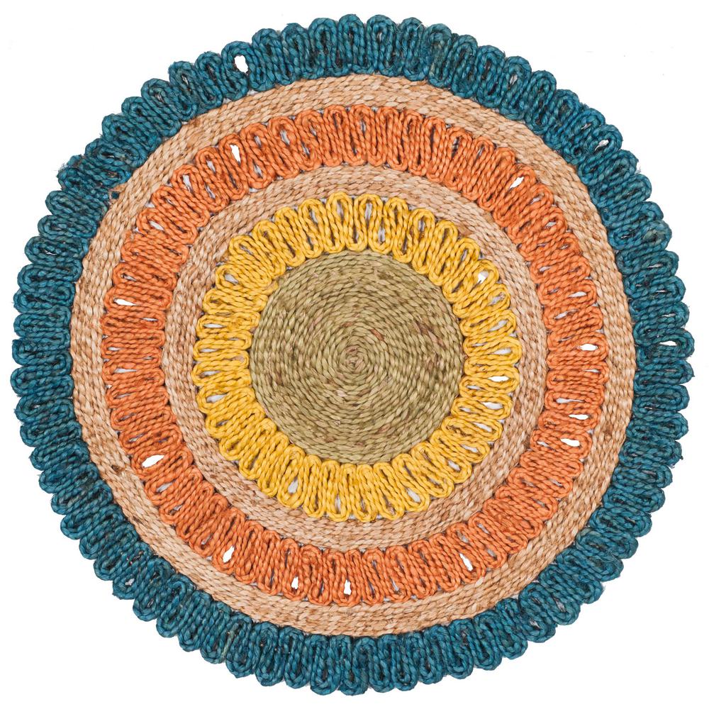 3 Round Jute Blue Area Rugs The Home Depot Natural Fiber Blue Multi 3 Ft X Round Area Rug