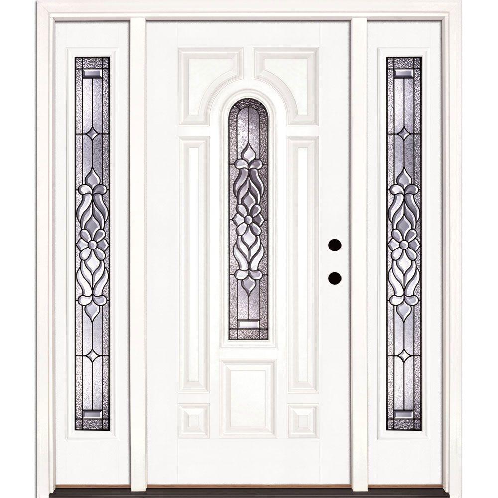 Feather River Doors 59 5 In X81 625in Lakewood Patina Center Arch Lt Feather River Doors 59 5 In X81 625in Lakewood Patina Center Arch Lt Unfinished Smooth Left Hand Fiberglass Prehung Front Door W Sidelites