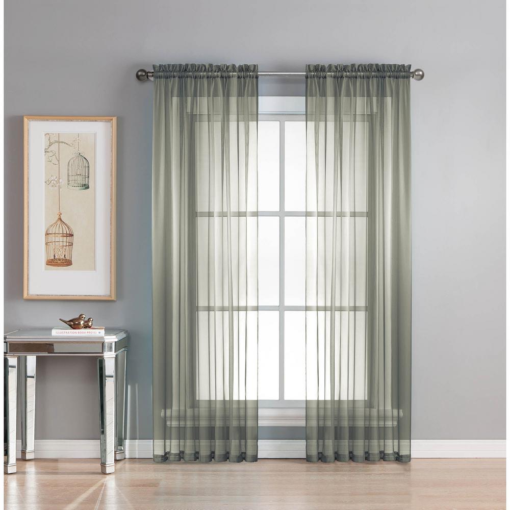Window Elements Sheer Diamond Sheer Charcoal Rod Pocket Extra Wide