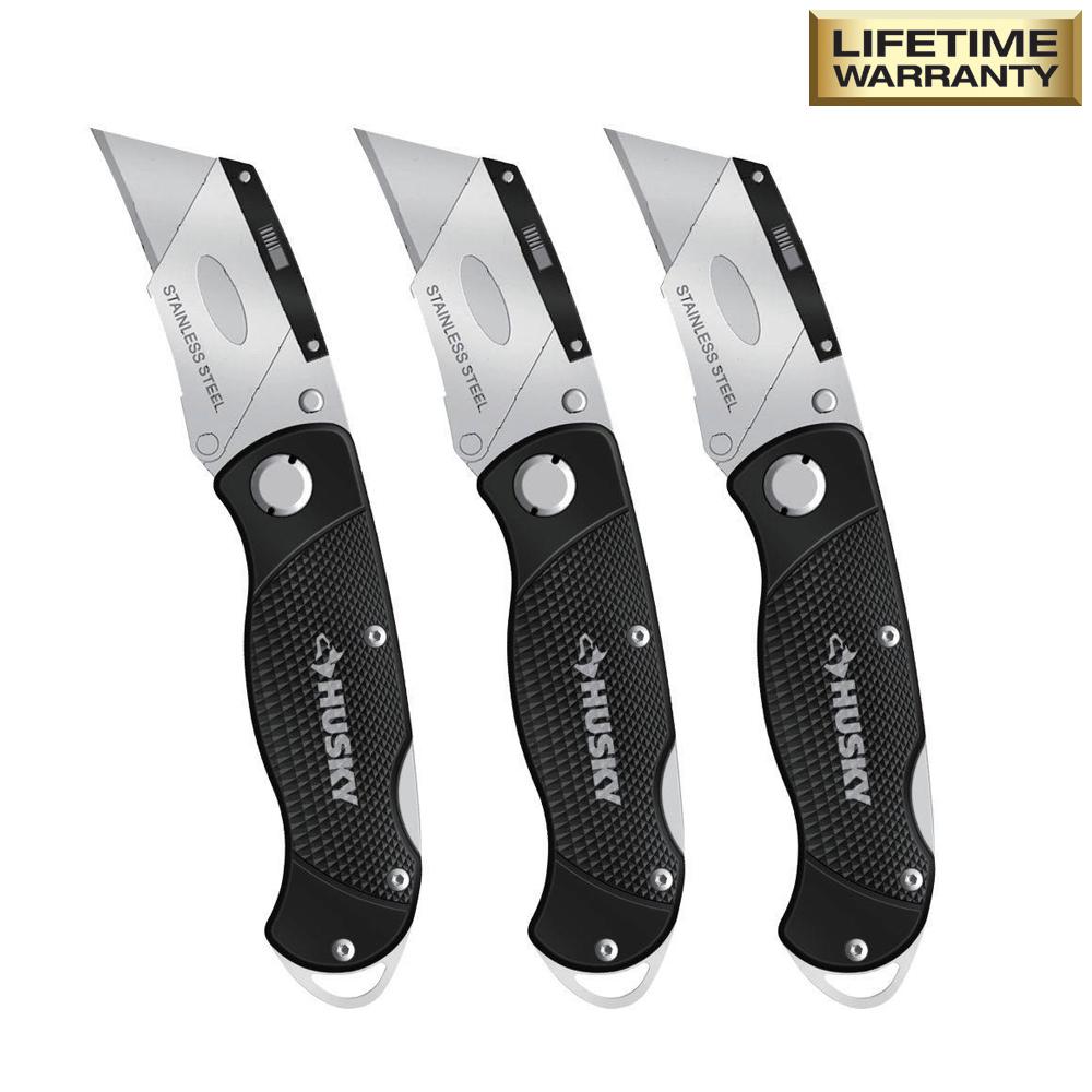 UPC 820909963592 product image for Husky Folding Lock-Back Utility Knife (3-Pack) 96359 | upcitemdb.com