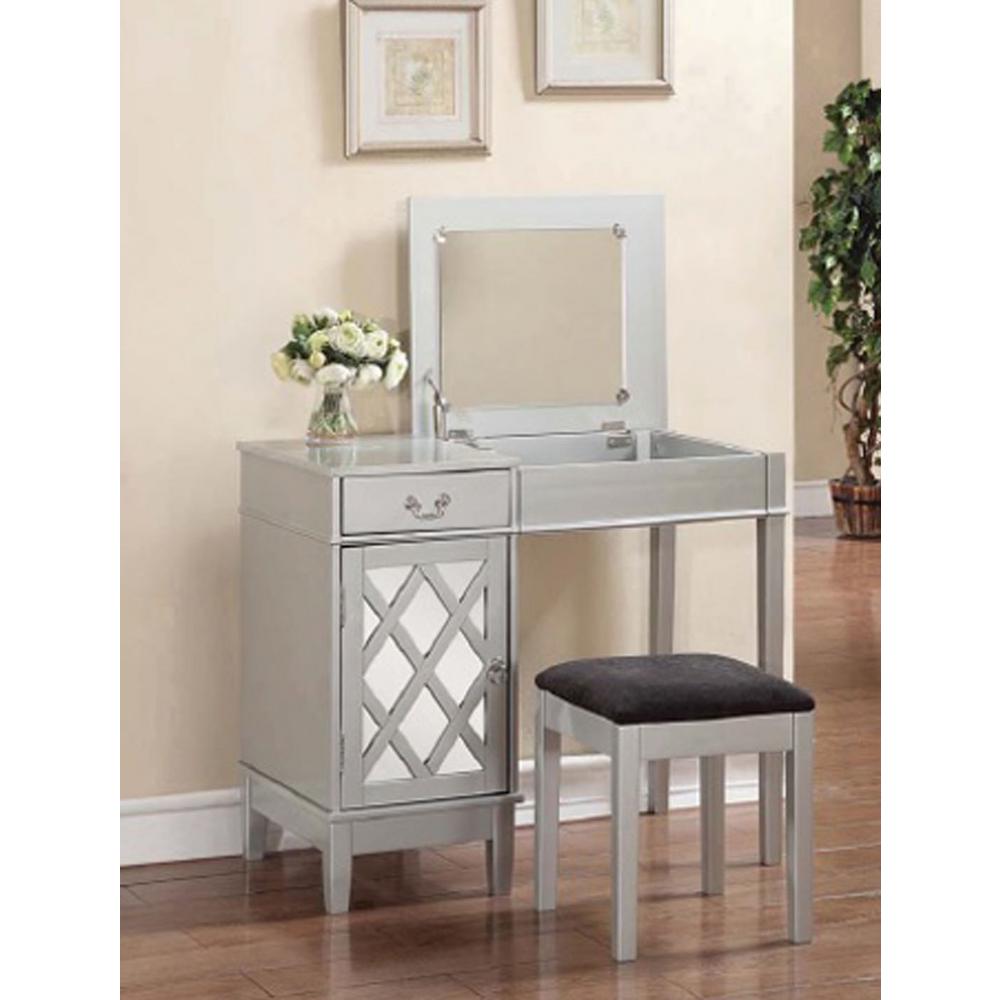 Linon Home Decor 2-Piece Silver Vanity Set-58036SIL-01-KD-U - The Home