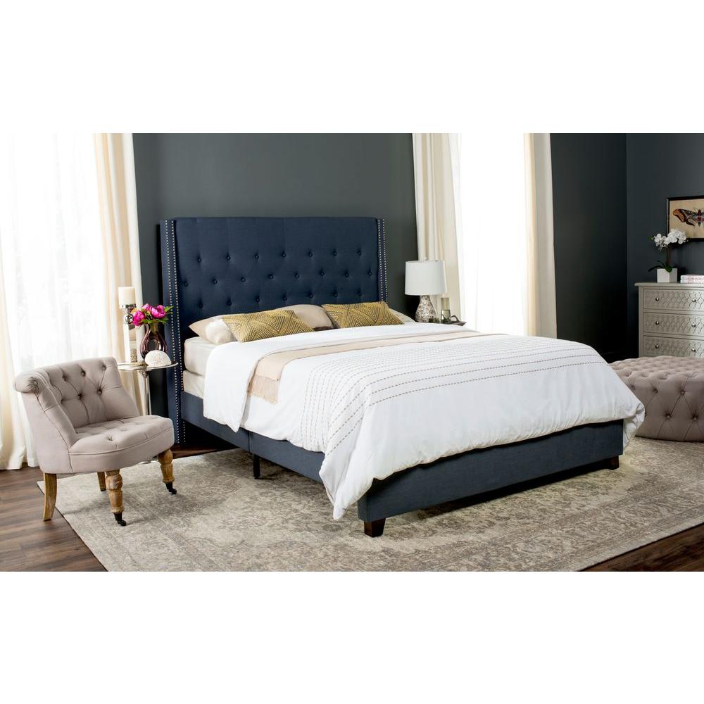 Safavieh Winslet Navy Queen Upholstered Bed Fox6212c Q The Home Depot Winslet Navy Queen Upholstered Bed
