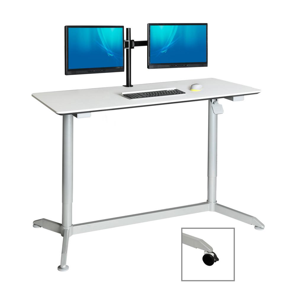 Seville Classics Airlift White 55 In Sit Stand Mobile Desk With Airlift White 55 In Sit Stand Mobile Desk With Adjule Height Range 28 1 To 43 9