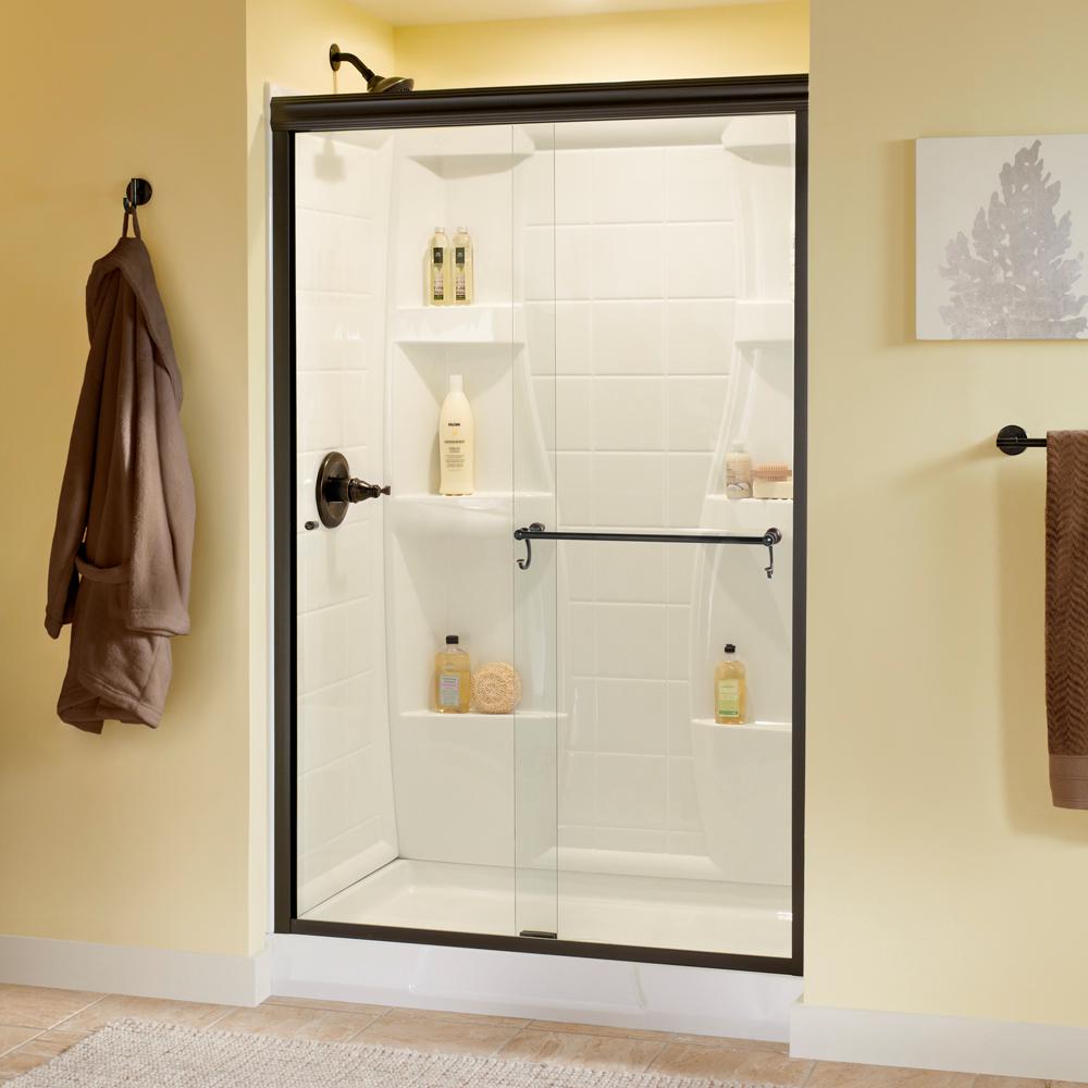 Delta Portman 48 in. x 70 in. Semi-Frameless Traditional Sliding Shower Door in Bronze with Clear Glass was $399.0 now $319.0 (20.0% off)