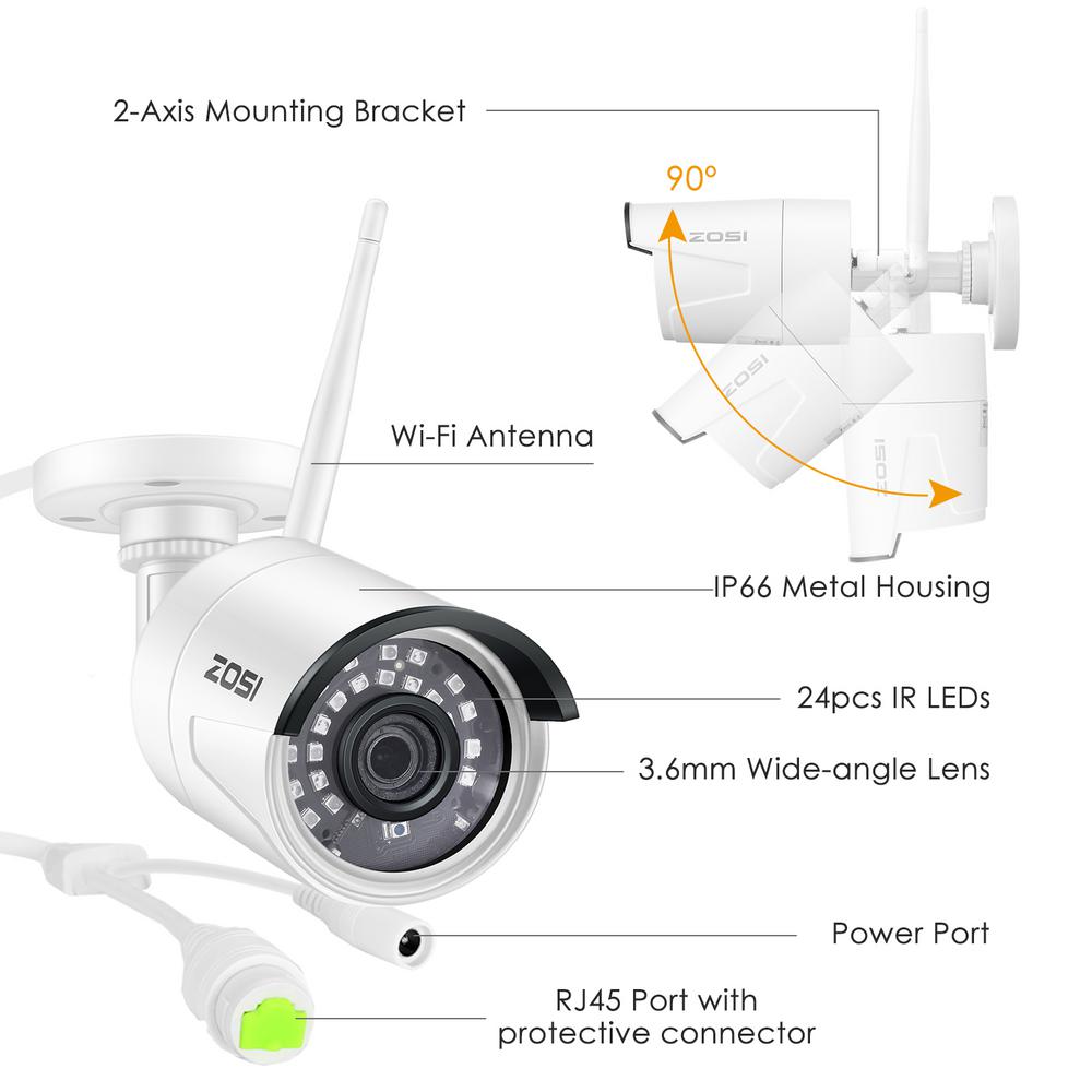 zosi wireless hd 960p 8 channel nvr outdoor home surveillance system with 8 bullet security ip cameras
