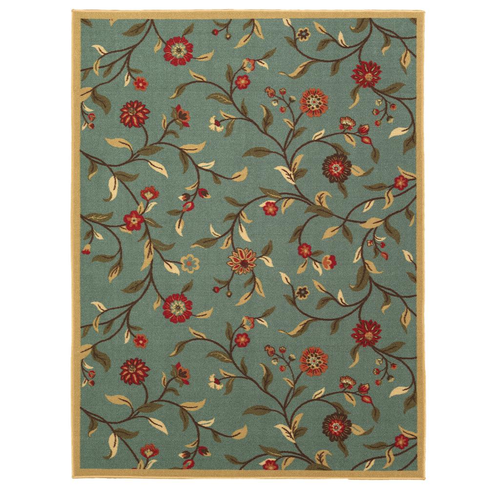 Ottomanson Ottohome Collection Floral Garden Design Sage Green 5 ft. x 7 ft. NonSkid Area Rug