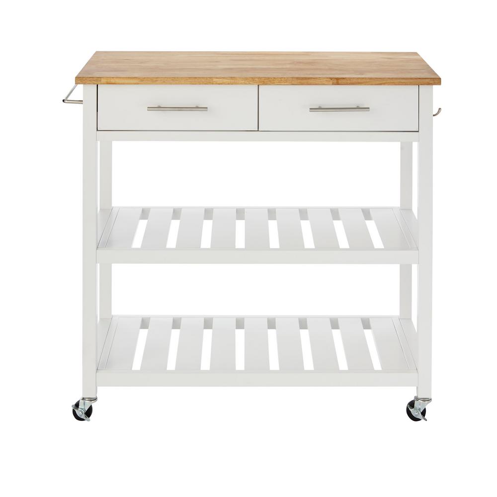 Stylewell Glenville White Rolling Kitchen Cart With Butcher Block